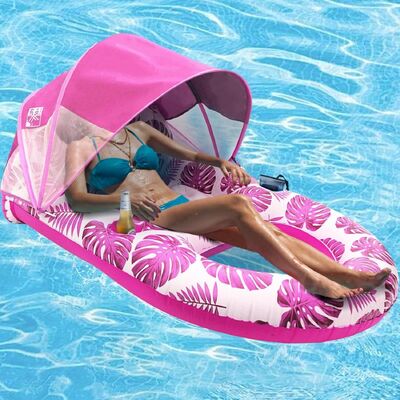 Good price PVC Inflatable Sunshade Floating Bed Canopy Pool Lounge Chair Detachable Floating Raft Backrest Hollow-Design for Beach Water online